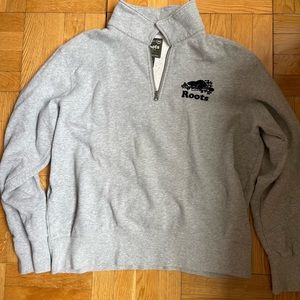 Roots Canada grey quarter zip pullover logo sweatshirt - good condition